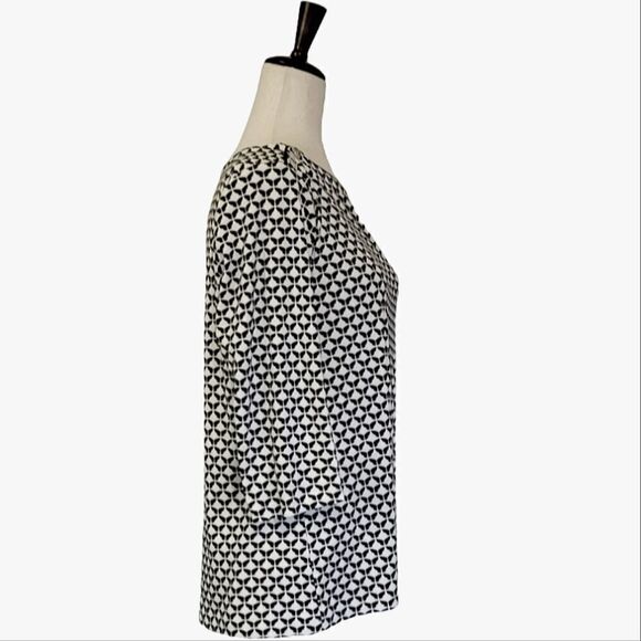 Croft&Barrow Ivory & Black Patterned Bateau Neck Button Detail 3/4 Sleeve Top LP - Picture 3 of 9